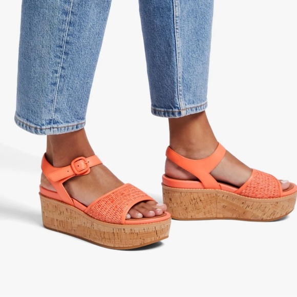 Fitflop Women Eloise Leather Cork Strappy Wedge Sandals |HS7-001| Black main image 0